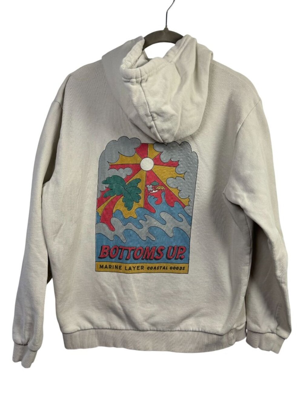 Marine Layer Bottoms Up Hoodie Cream Medium Back Graphic Cotton Blend Pullover
